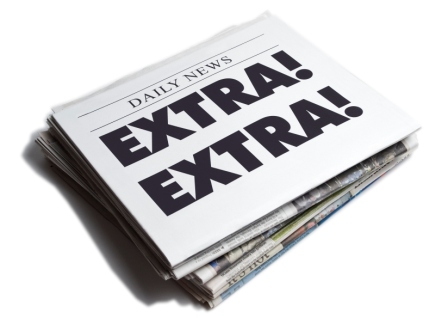 Extra Extra Newspaper on White Stack of newspapers
