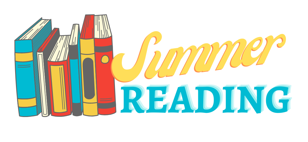 summer reading graphic with words "summer reading" and books